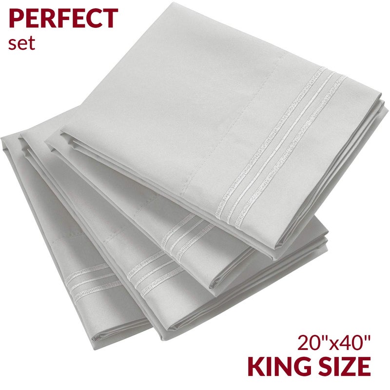 Mellanni Pillow Cases Set - 4 PC Iconic Collection Pillowcases - Hotel Luxury, Extra Soft, Cooling Pillow Covers - Wrinkle, Fade, Stain Resistant (King Size 20" x 40", Light Gray) - Image 2
